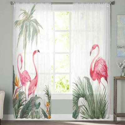 Rideaux Voilés Feuilles Exotiques et Flamants Rideau Voile Chambre à Coucher Rideaux Voilés Fenêtre Salon Rideaux Voilés Cuisine Rideaux en Tulle