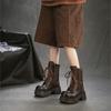 Johnature Hollow-out Boots Genuine Leather Patchwork Mesh Retro Thick Heel Women's Platform Shoes