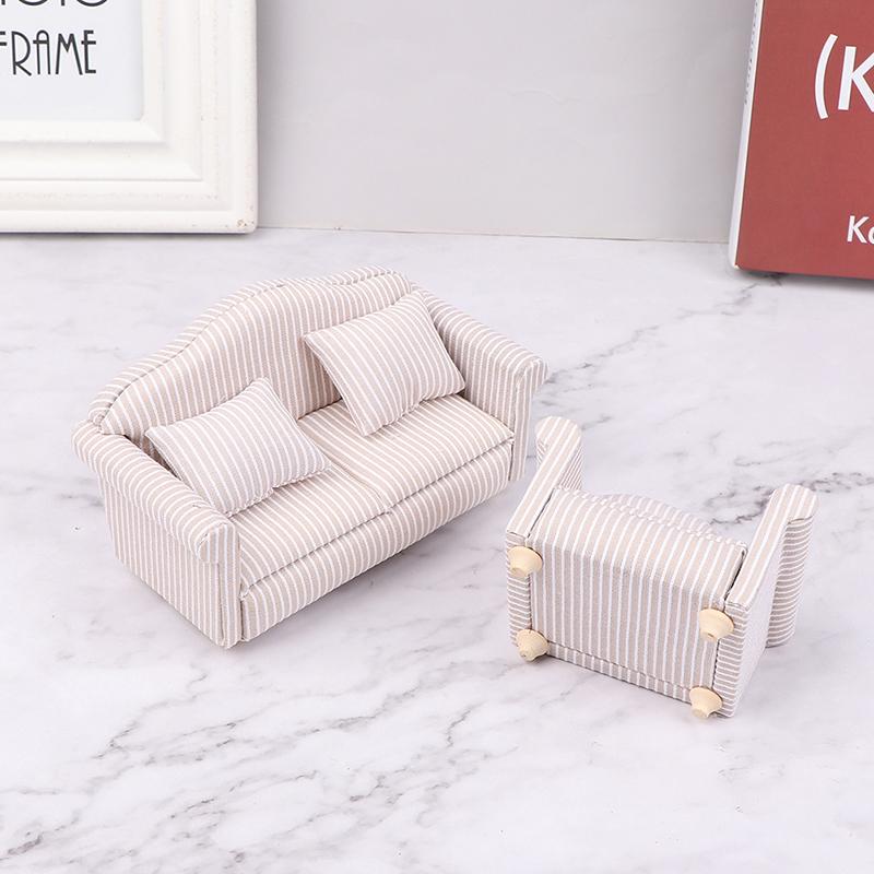 1:12 Mini Furniture Sofa With Pillow For Dollhouse Kids Pretend Play Diy Decor