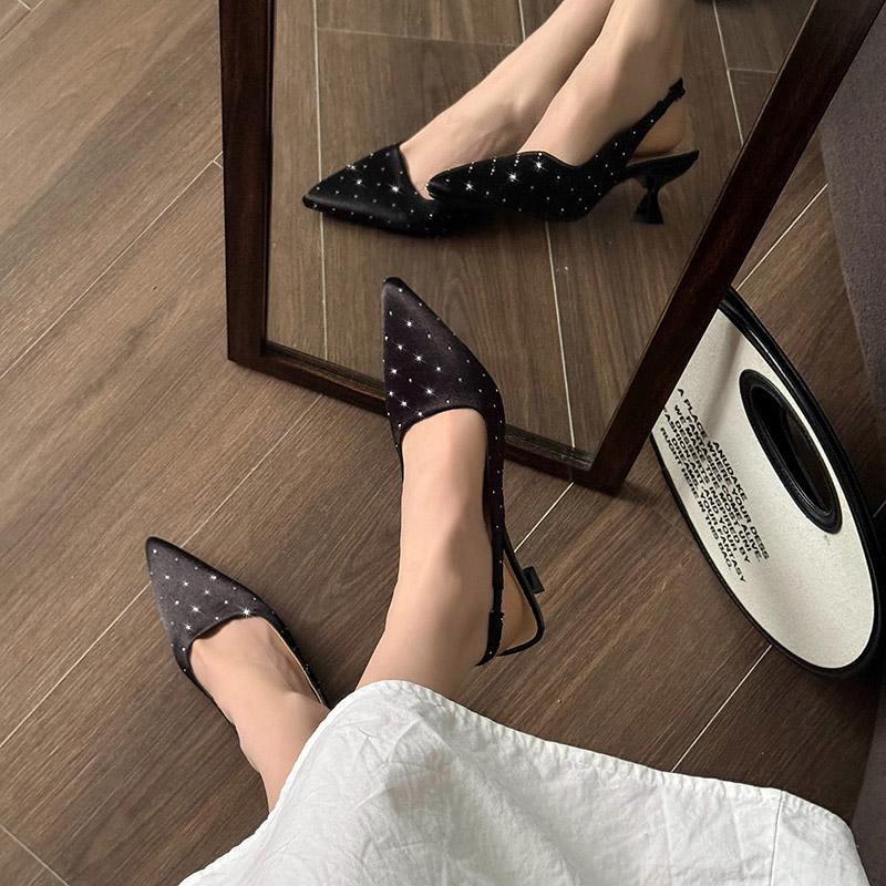 Fashion New Style Popular Women Sandals Pointed Toe Elegant Low-heel Shoes Summer Fashion Slingback Woman Mules Shoes Pumps Dress Shoes