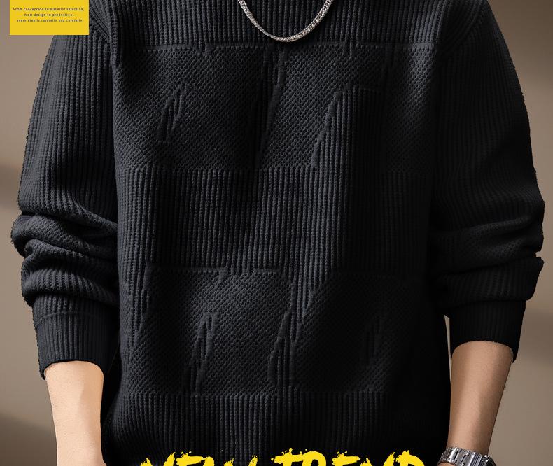 Men's Plus Size Retro Textured Sweater - Thickened Round Neck Pullover for Autumn/Winter