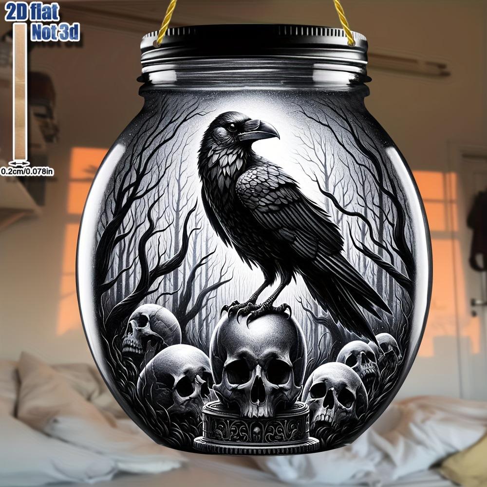 Mason Jar Hangings Decor, Dark Crow Reaper Style, Skull, with Personalized Text - Halloween Decor,  Nurseries, Vintage Home Decor Wall for Bar Kitchen