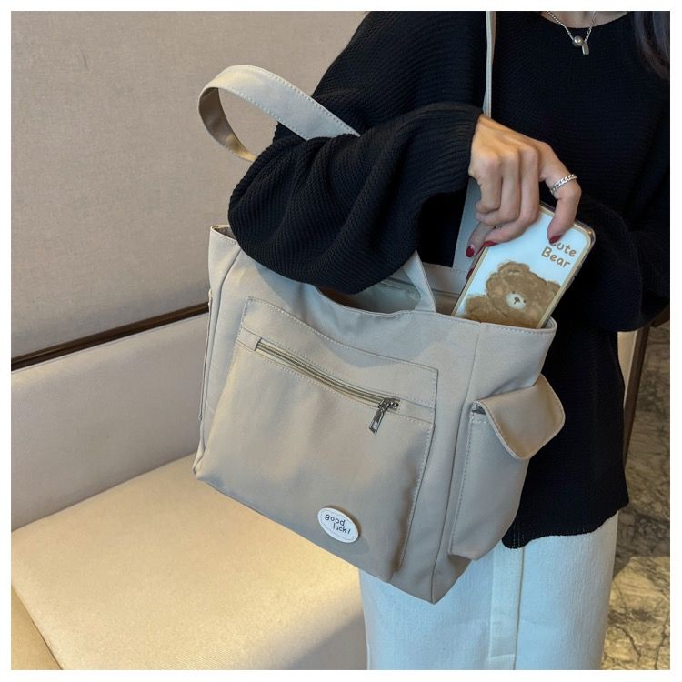 Simplicity Oxford Canvas Composite Shoulder Bag Solid Color Versatile Lazy Style Crossbody Bag Large Capacity Commuter Tote Bag