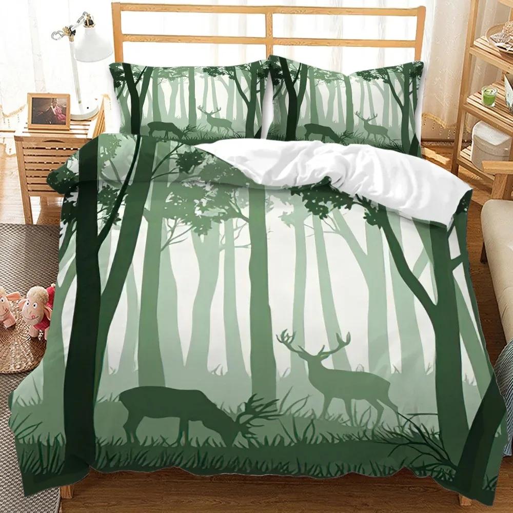 Forest Duvet Cover Set Tree Pattern Cool Colors King Queen Size Polyester Comforter Cover for Kids Boys Girls Teens Bedding Set