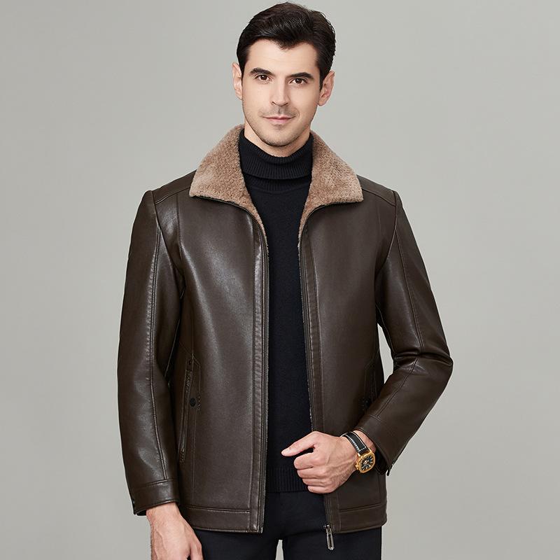Winter genuine leather jacket for men, sheepskin jacket with velvet lapel, business casual jacket for middle-aged dad