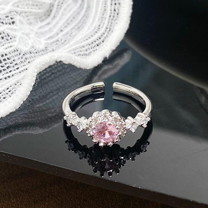 Light Luxury Full Diamond Inlaid Zircon Super Flash High-End Open Ring Exquisite Elegant Ring Woman