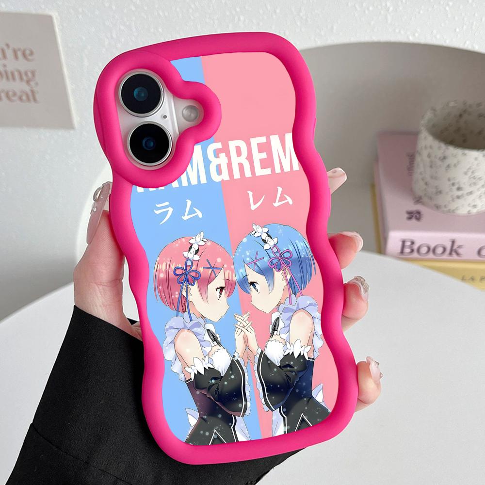 ReZero Rem Ram Wavy Edge TPU Mobile Phone Case for iPhone 17 16 15 14 13 12 11 Air Pro Max Plus Colorful Cover
