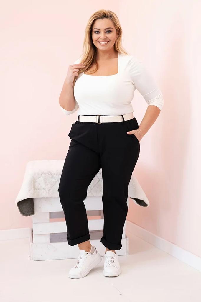 Spodnie Damskie Bawełniane Plus Size Z Paskiem Czarne 6Xl