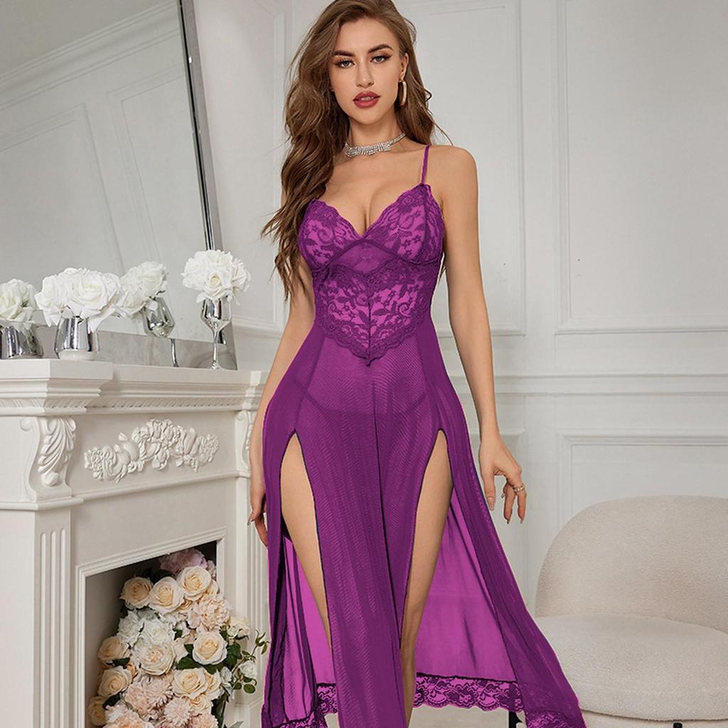 Split Dress Lace Sexy Lingerie Transparent Women Suspenders Skirt Erotic Underwear Ladies Night Club Dresses