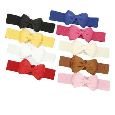 Black Elastic Waist Belt with 3D Bow for Women's Dresses