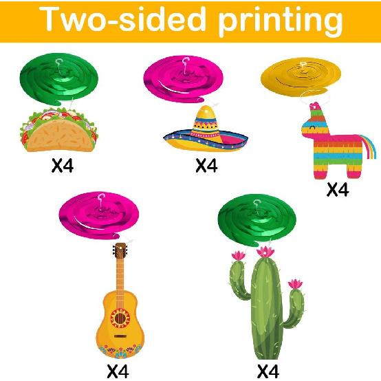 20Pcs Mexican Fiesta Hanging Swirl Decorations, Cinco De Mayo Party Supplies, Taco Twosday Birthday Theme, Taco Party Mexican Fiesta Ceiling Hanging