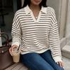 Women Loose Waffle Striped Color Block Casual Pullover Sweatshirt Inner Wear