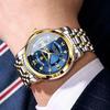 Binbang Men's Waterproof Quartz Watch with Luminous Dial, Rhinestone Accents, Dual Calendar, and Steel Strap.