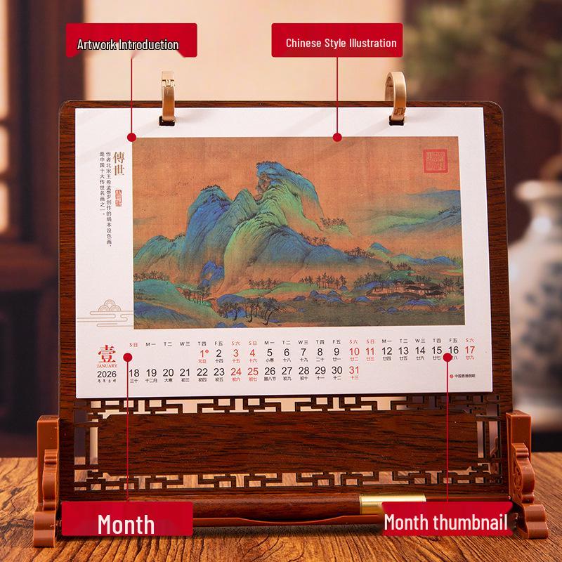 Luxus Holz Schreibtischkalender Geschenkset: Anpassbares Jahr des Pferdes 2026 mit Logo für Kunden