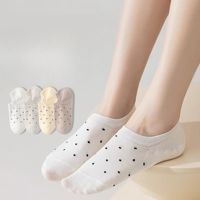 Female Summer Thin Cotton Non Slip Heel Shallow Mouth Invisible Dot Socks