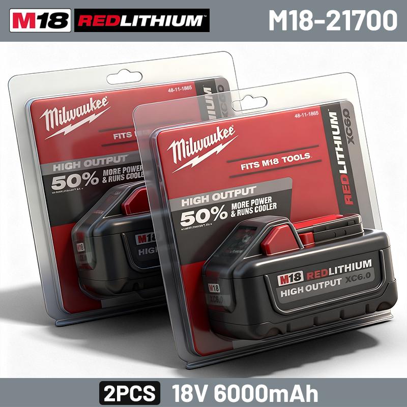 Original 21700 Milwaukee M18 18V xc6.0Ah Li-ion Rechargeable Battery, Replacement, for 48-11-1815 48-11-1850 Power Tools