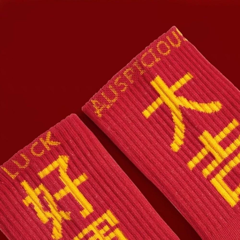 Soft Chinese Character Socks Creative Blessing Words Sock Bring Wealth Red Socks Lunar New Year