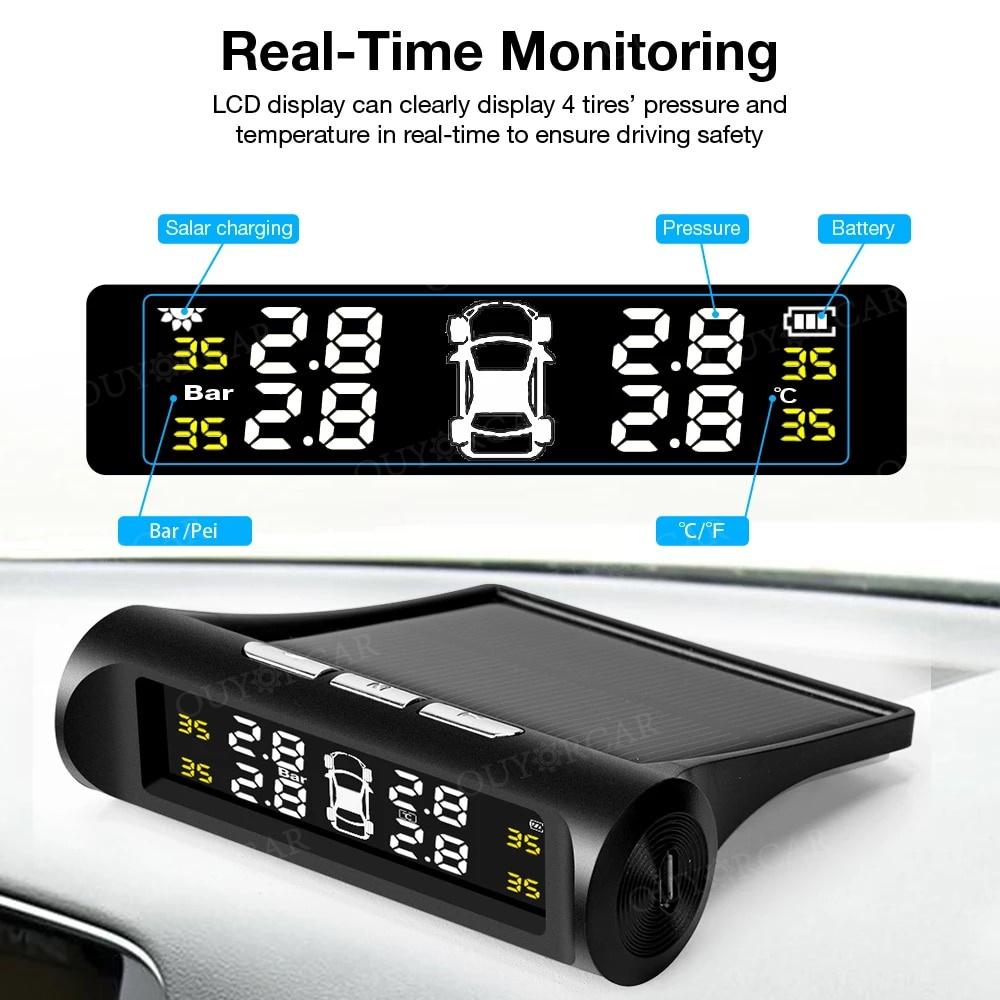 Smart TPMS Auto Reifendruck Alarm Monitor System 4 Sensoren Display Solar Intelligente Reifendruck Temperatur Warnung
