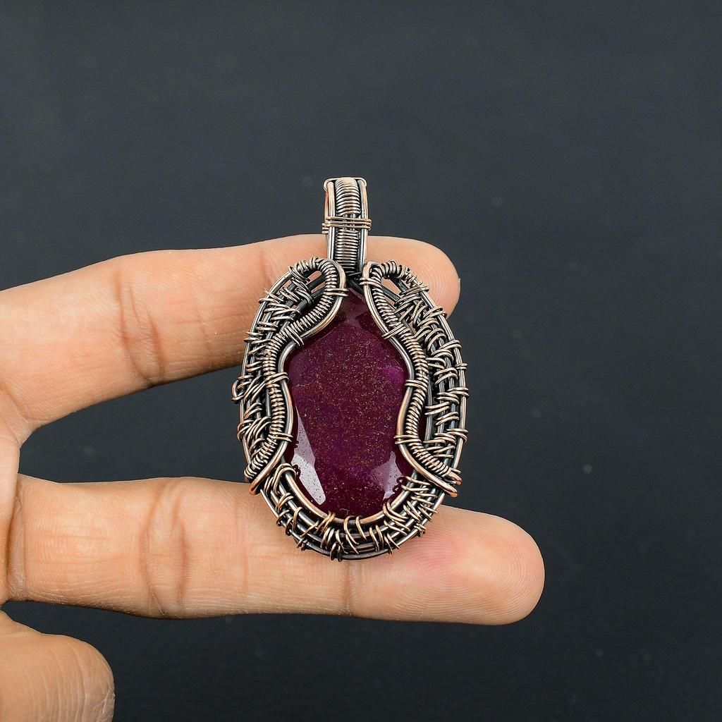 Ruby Pendant Gemstone Jewelry, 999 Copper Wire Wrapped Handmade Pendant, Latest Design Jewelry