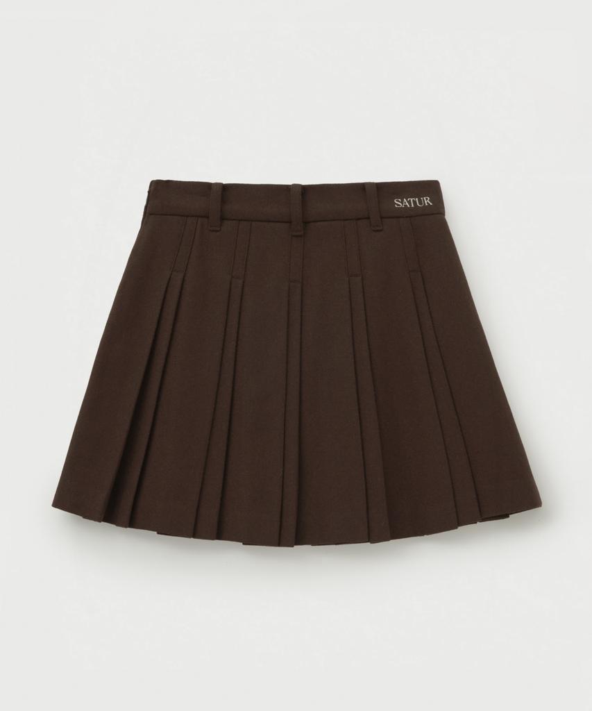 Seteo (W) Wool Blend Pleated Mini Skirt Dark Brown