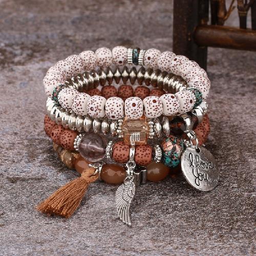 European American Fashion Bohemian Layered Beaded Bracelets Elastic Ethnic Bracelets for Women Female Bangle Bracelet