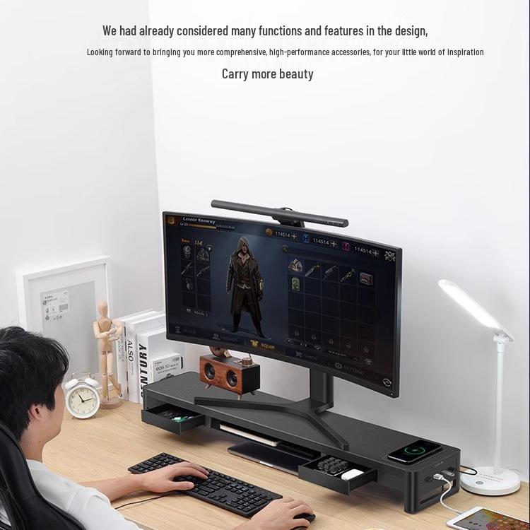 RGB Computer Monitor Riser Stand with USB Ports and Storage