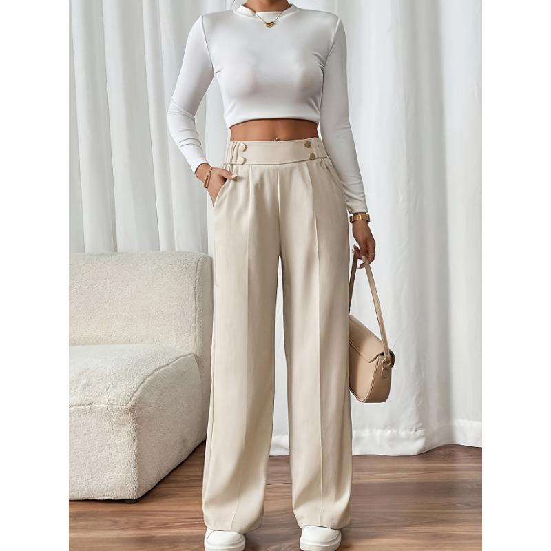 Pantaloni Eleganti da Donna a Vita Alta con Gamba Larga Comodi Casual o da Ufficio, Pantaloni dalla Vestibilità Rilassata