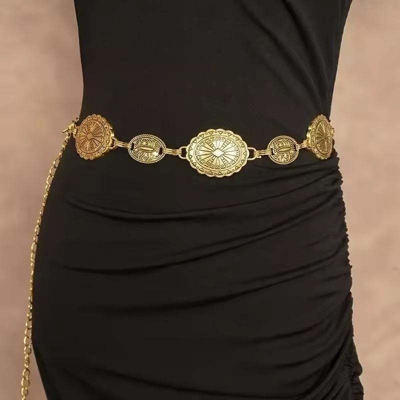1 set di accessori con catena per la vita per cintura in metallo argentato di alta qualità in stile etnico bohémien retrò da donna con cintura per gonna