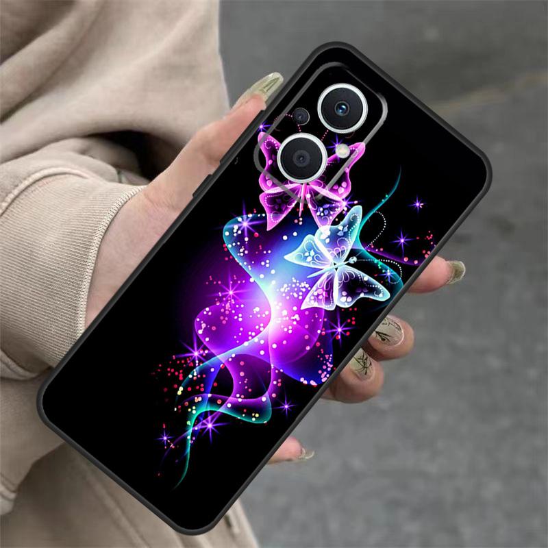 Black Beautiful Butterfly Case For OPPO Reno 14F 13F 12F 11F 10 12 13 14 Pro 7 8 Lite OPPO Find X5 X6 X8 X9 Pro Cover