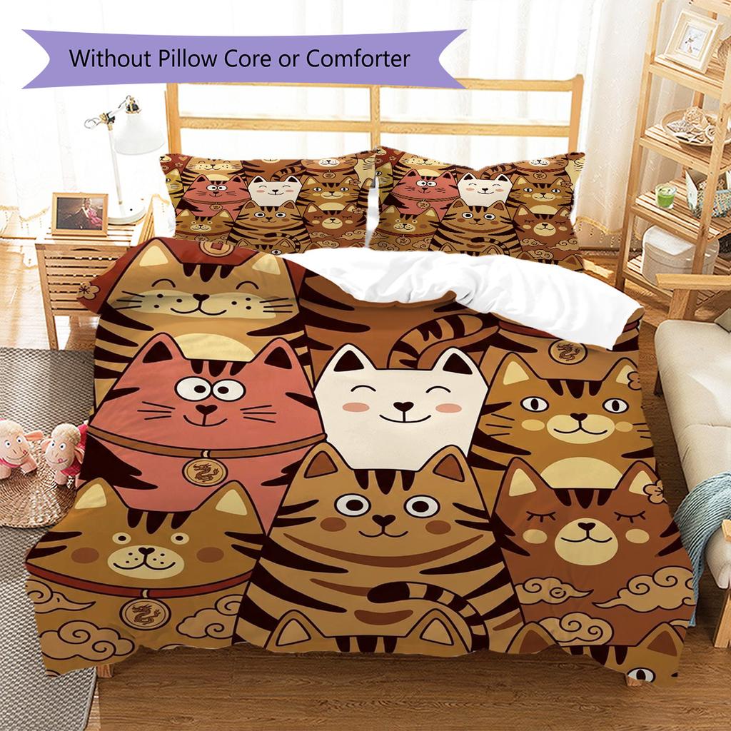 Civet cat Pattern Bedding Quilt Set Quilt Cover Pillowcase Home Decoration Birthday Gift (1 * duvet cover + 2 * pillowcase, without core)