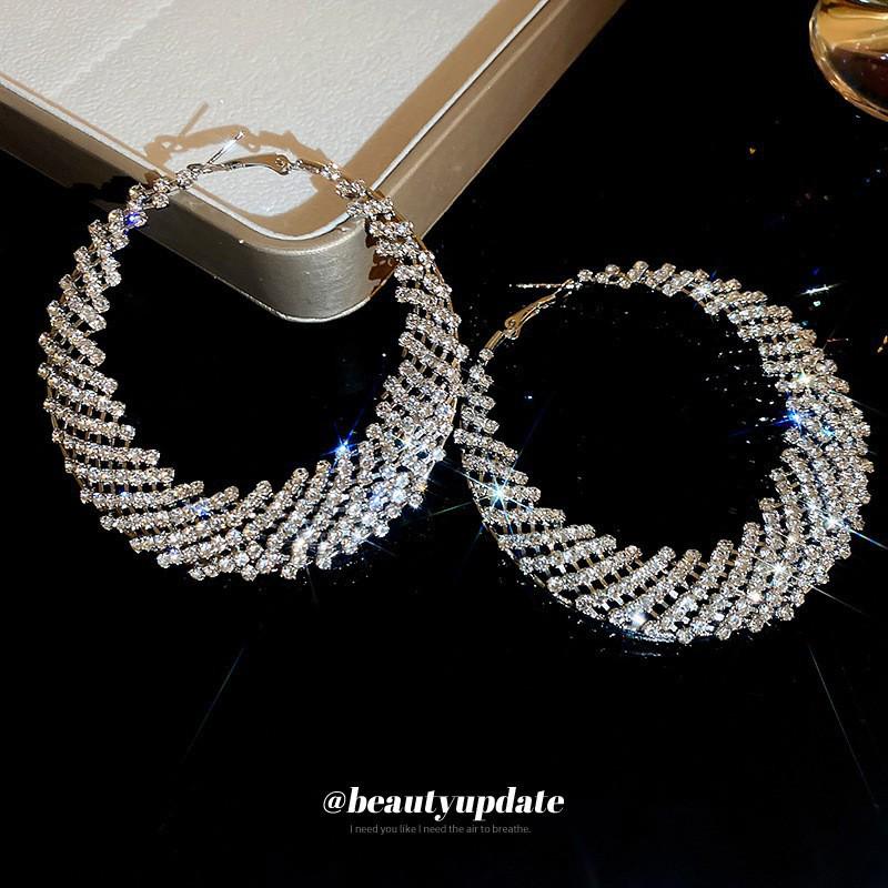 European and American Luxury Irregular Silver Needle Earrings with Rhinestone Inlay