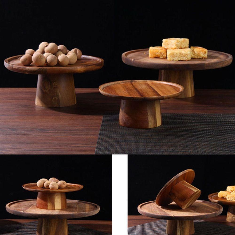 Household Solid Wooden Tray High Foot Plate Cake Display Tray Wedding Party