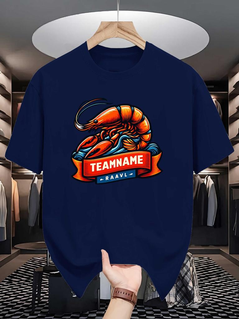 Retro Hummer Flusskrebs Abzeichen Grafik Unisex Rundhals T-Shirt Meeresbewohner Meeresfrüchte Kunst Druck Kurzarm Lässig Baumwolle Tägliche Oberteile