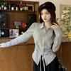 POLO Neck Pleated Slim Top Women's French Solid Casual Irregular Tops Vintage Harajuku Korean Y2k Top Spring and Summer