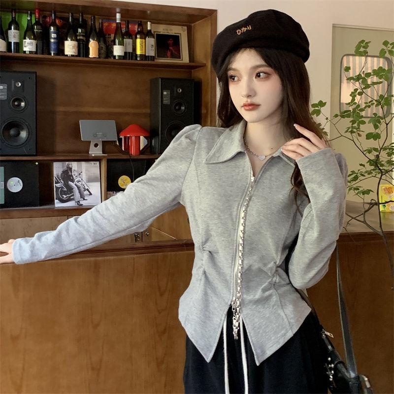 POLO Neck Pleated Slim Top Women's French Solid Casual Irregular Tops Vintage Harajuku Korean Y2k Top Spring and Summer