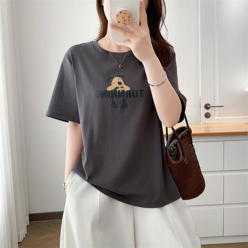 

Plus Size Women s Cotton Cartoon T-Shirt - Summer Short Sleeve, Simple & Versatile 3XL серый
