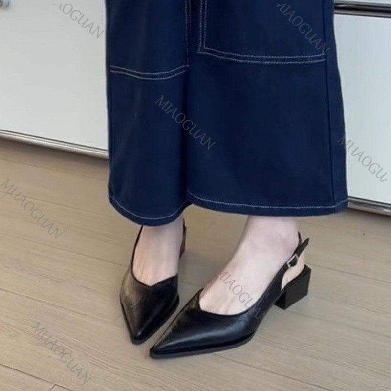 Fashion Women's Sandals Pointed Toe Square Heel Cover Toe Shoes Women Leisure Career Summer French Elegant Slip on Sandalias De Mujer