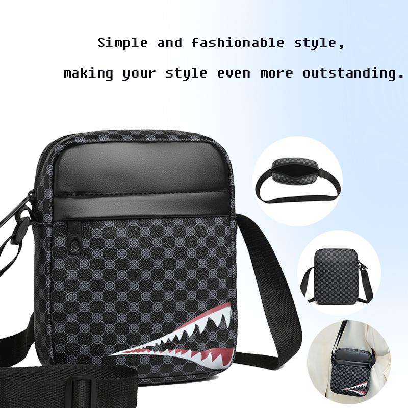 Borsa da uomo e da donna retrò casual a spalla singola con tracolla regolabile e stampa a quadri, adatta per l'uso quotidiano, borsa a tracolla