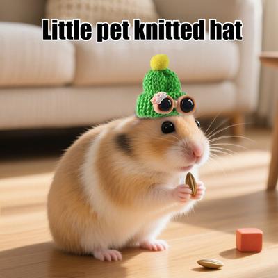 Hamsterhatt Liten stickad mössa med tofs Glasögon Litet husdjur Minihatt med justerbar rem för marsvin Utklädnad Fotorekvisita