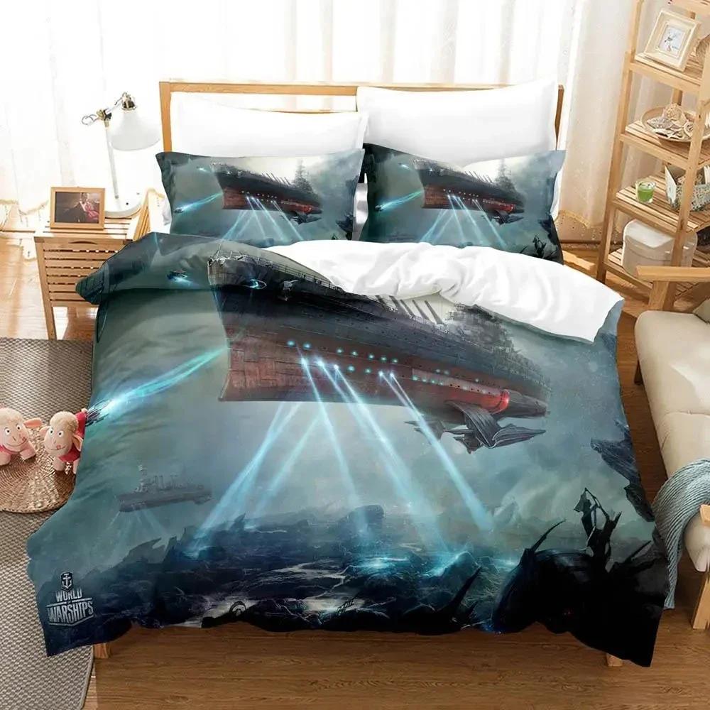 3D Print Game World Of Warships  Bedding Set Duvet Cover Bed Set Quilt Cover Pillowcase Comforter King Queen Size Boys Adult