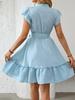 Holiday Breeze Ruffled Dress Summer Women's Elegant Lace Short Sleeve Tie-Up A-Line Dress