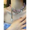 Tooxika Crushed Ice Coloured Pastel Crystal Beaded Flower Patchwork Necklace Niche Sweet Cool Choker Collarbone Chain