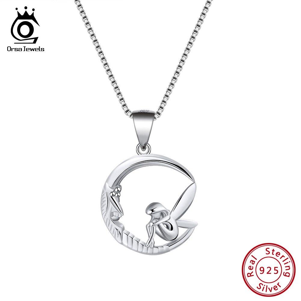 925 Sterling Silver Necklaces Pendants Fairy Sitting on Moon Original