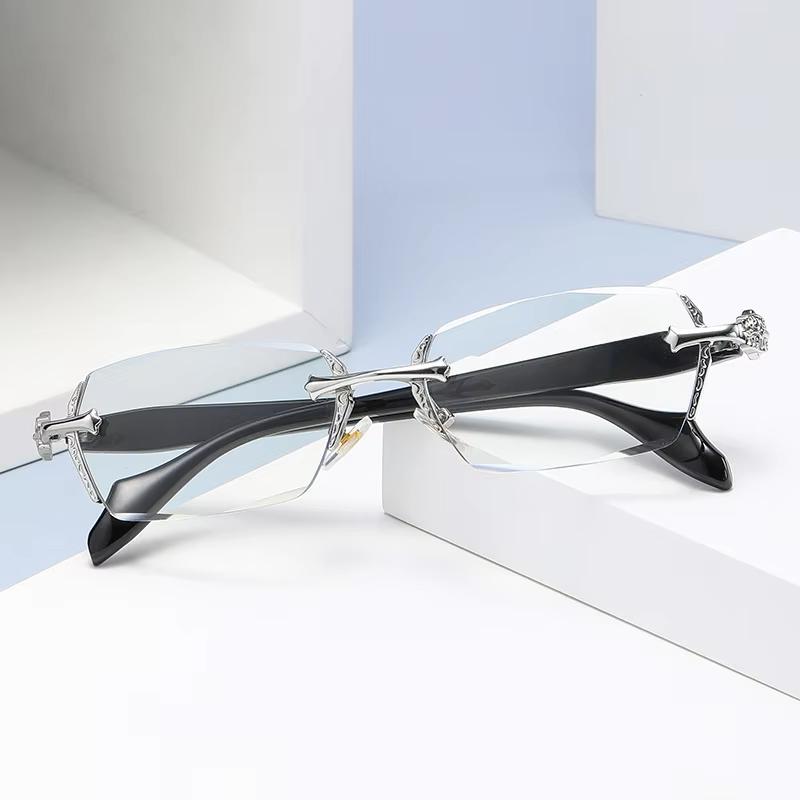 Anti Blue Light Diamond Cutting Men Women Frameless Reading Eyewear Metal High-definition Presbyopia Glasses