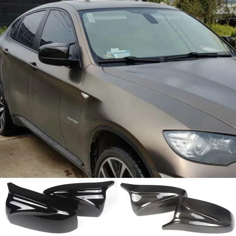 1 Pair M Style ABS Gloss Black Carbon Fiber/ABS Rearview Mirror Covers Caps For BMW X5 X6 E70 E71 2007-2013