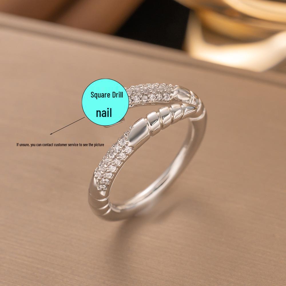 Micro-Inlaid Zircon Fashion Open Ring - Adjustable Luxury Index Finger Jewelry for Women