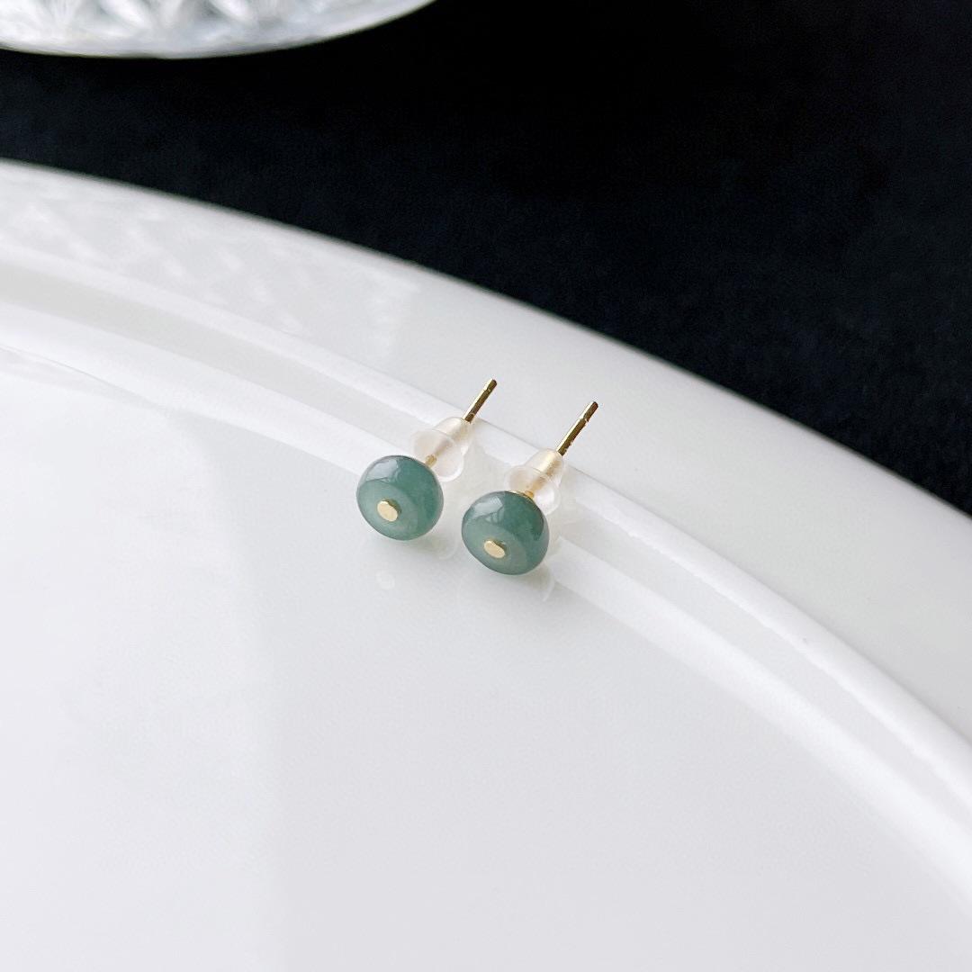 Natural A-Grade Blue Jade and Pearl Earrings, 14k Gold Plated Studs