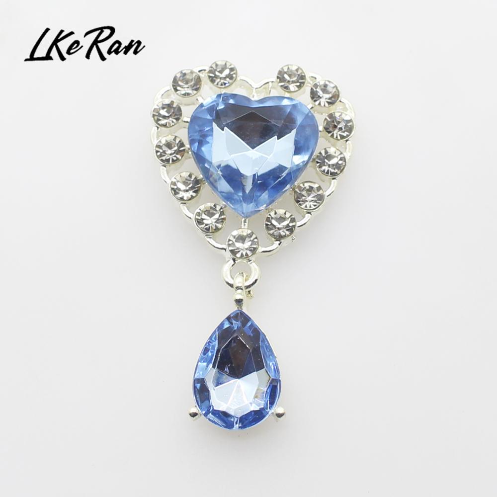 New 5Pcs 25mm*45mm Heart Acrylic Rhinestone Pendants Buttons For Wedding Decoration Metal Brooch Hair Bow DIY Jewelry Craft