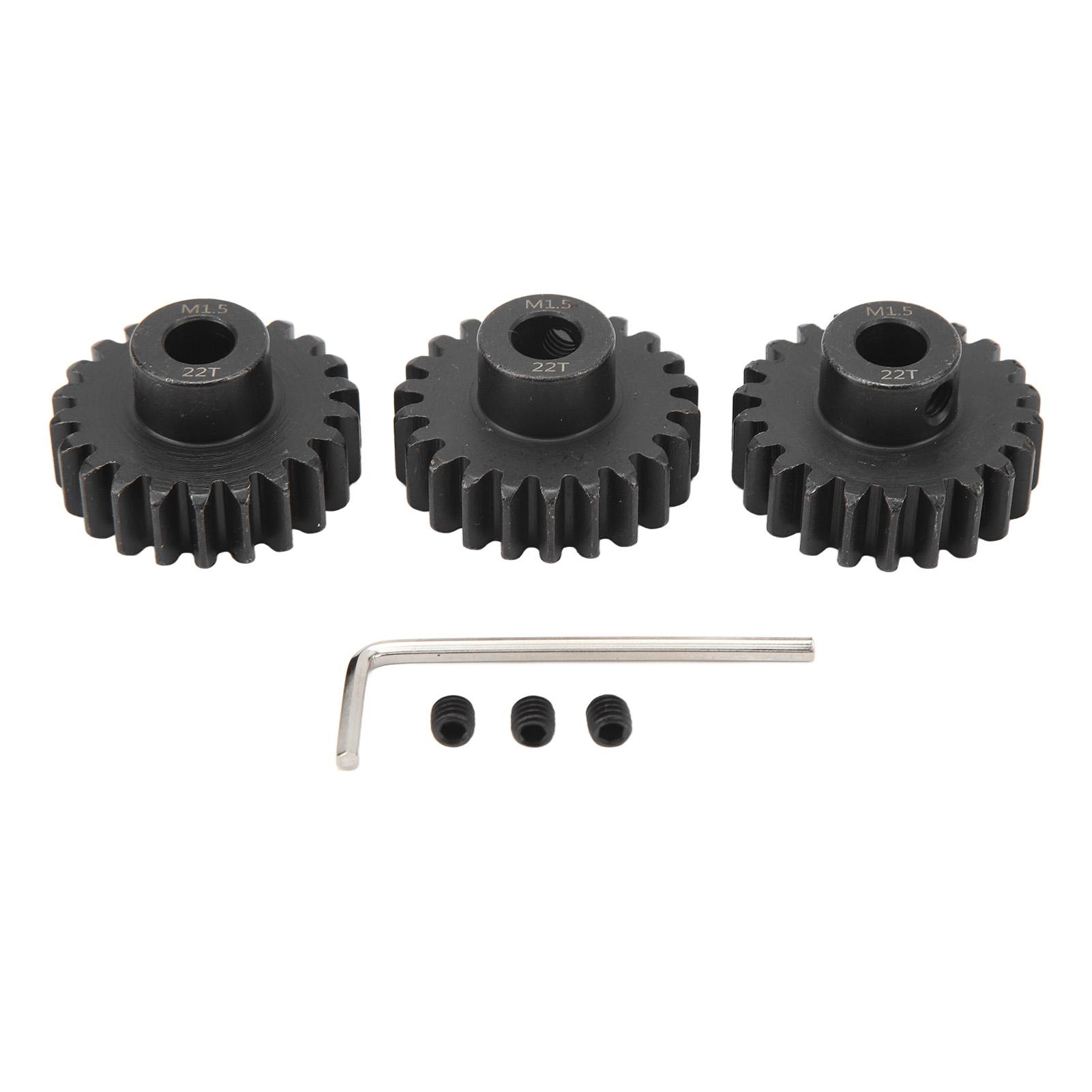 

3pcs Steel M1.5 Pinion Gear Set 8mm Motor Pinion Gear with M5 Set Screw for 15 18 110 RC Car 22T