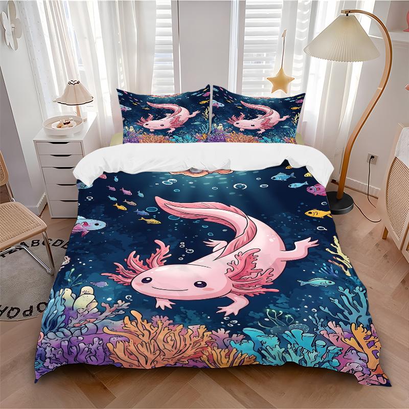 Underwater Axolotl Adventure Print 3Pcs Bedding Setduvet Cover With 2 Bedropillowcase Home Birthday Gift
